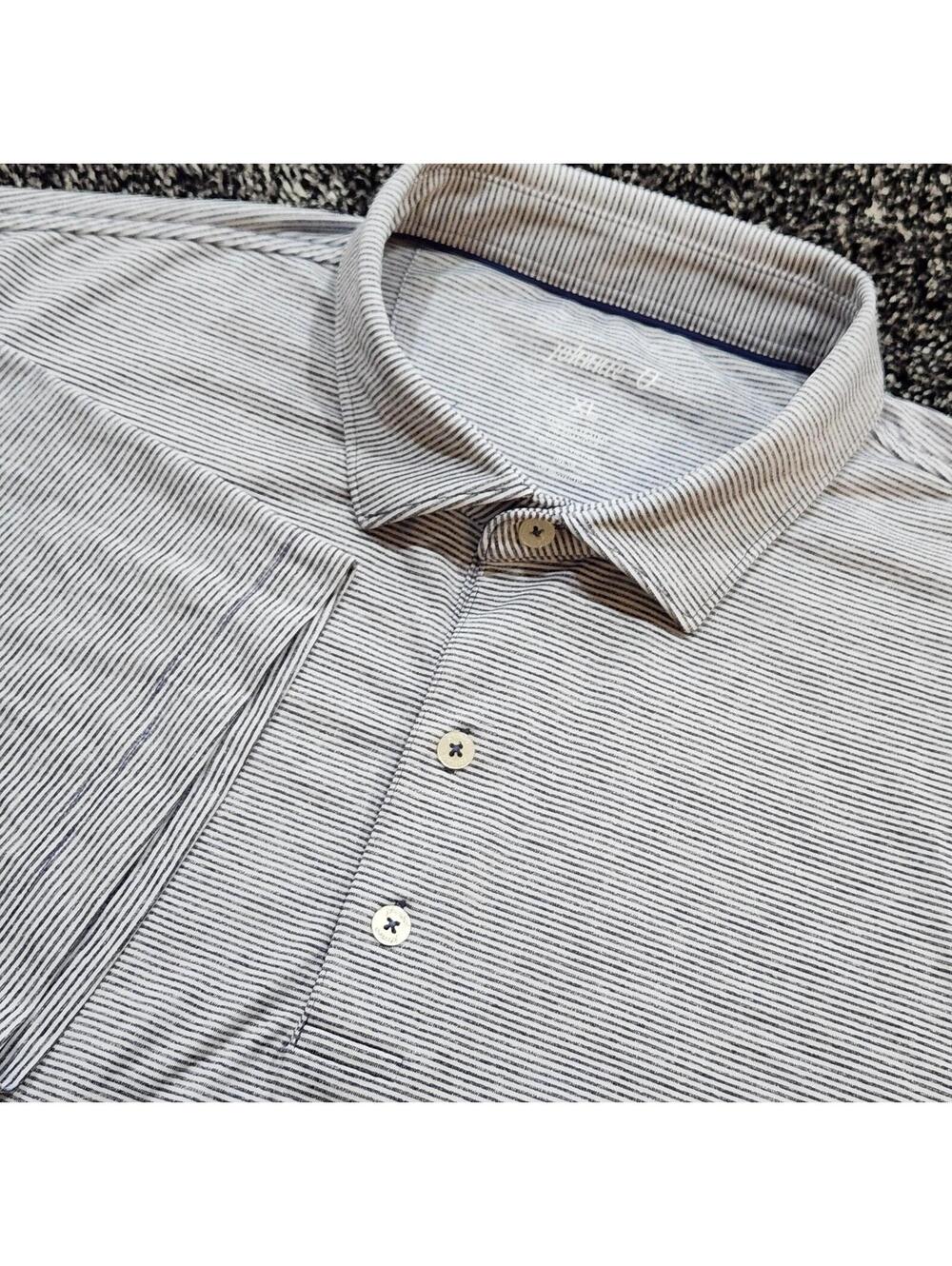 Johnnie-O Polo Shirt Men XL White Gray Stripe Golf Club Logo Stretch Performance